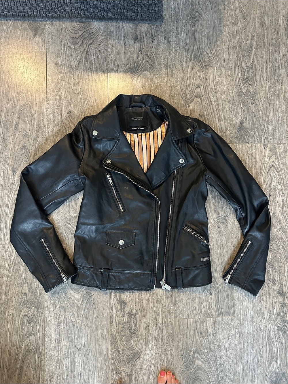 Scotch & Soda Black Leather Moto Jacket - Picture 2 of 5